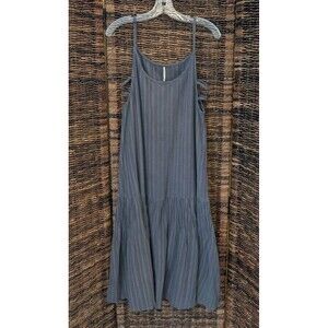 Free People 100% Cotton Drop Waist Strappy Pintuck Striped Midi Dress Large Gray
